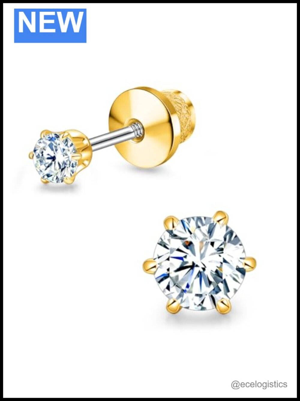 Moissanite Stud Earrings Titanium Screw Back Flat Back for Men Women